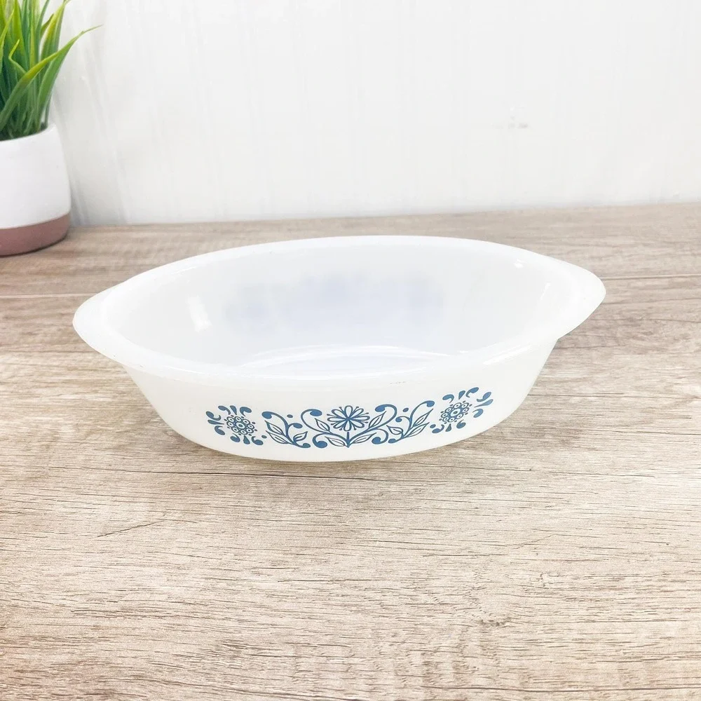 Glasbake Blue Flower Dish 1 quart